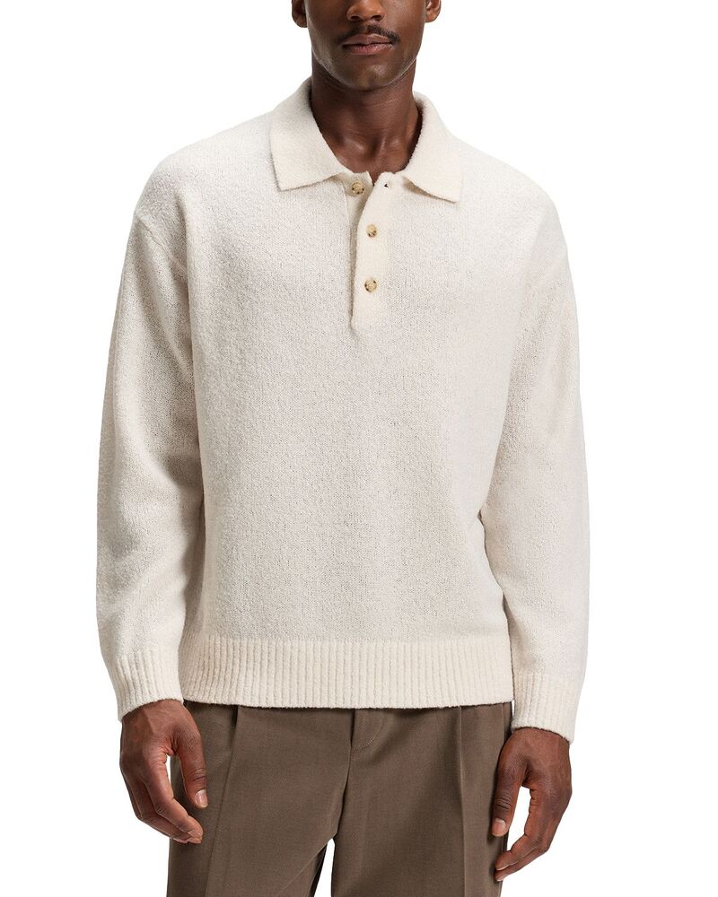 ボス メンズ アウター ニット・セーター リラックスフィット ポロシャツ ウール BOSS Hadone Relaxed Fit Wool Polo Sweater Open White ホワイト