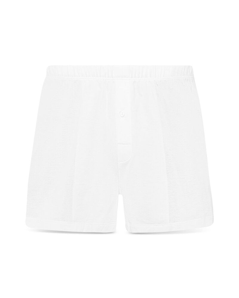 ハンロ メンズ アンダーお召しもの ボクサーズボン下 綿織物 Hanro Cotton Sporty Button Fly Boxers White 白いこと