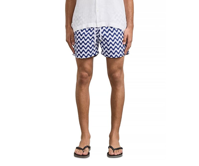 フレスコボールカリオカ メンズ 水泳着 二分の一ズボン下・さる股引き Frescobol Carioca Copacabana Wavy Stripe Classic Fit Swim Trunks Navy Blue 米国海軍