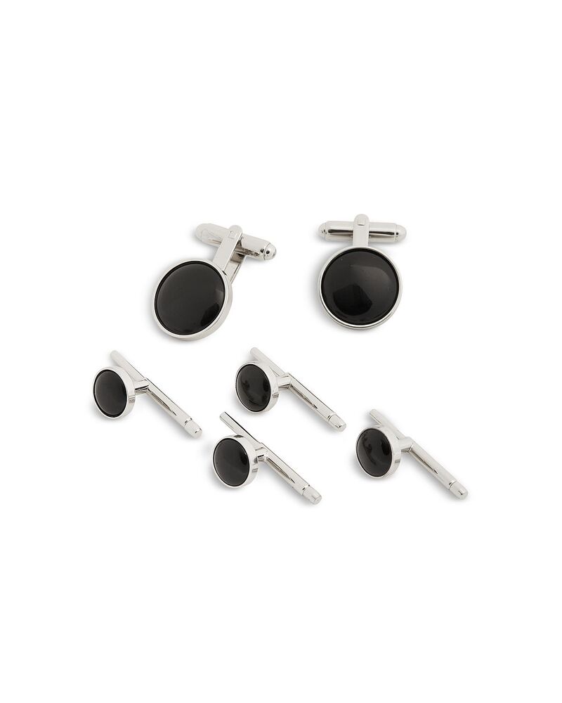 デイビッドドナヒュー メンズ 付属物 カフスリンク Davidonahue Onyx Stud and Cufflink Set Silver しろがね色