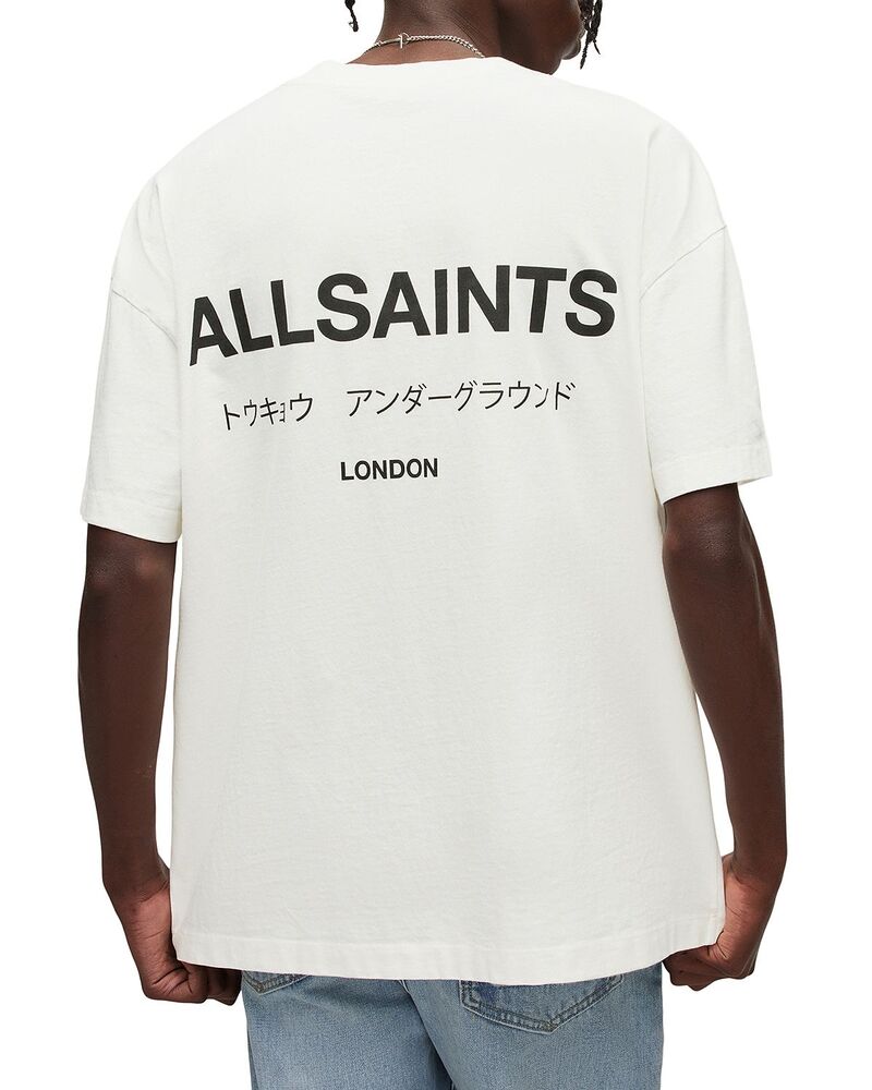 オールセインツ メンズ トップス Tシャツ コットン ロゴ グラフィック ALLSAINTS Underground Organicotton Logo Graphic Tee Ashen White ホワイト｜ReVida 店