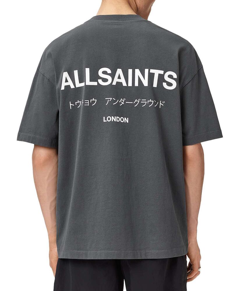 オールセインツ メンズ トップス Tシャツ コットン ロゴ グラフィック ALLSAINTS Underground Organicotton Logo Graphic Tee Dark Steel