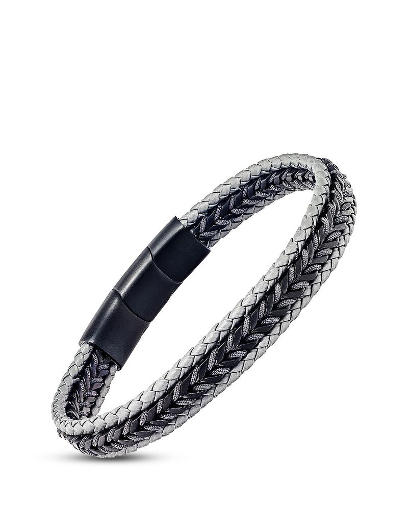 リンクアップ メンズ アクセサリー ブレスレット・バングル・アンクレット Tシャツ レザー LINK UP Woven Leather & Stainlessteel Bracelet Black/Grey ブラック