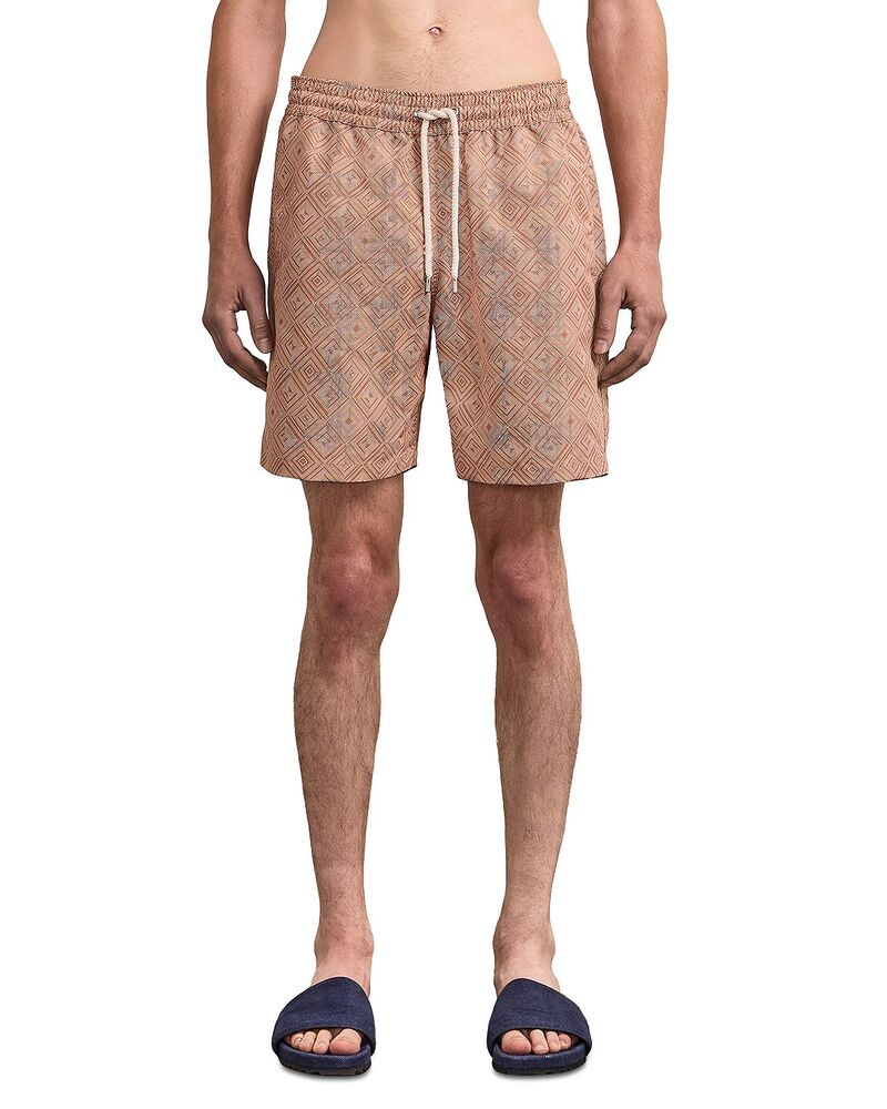 フレスコボールカリオカ メンズ 水着 ハーフパンツ・ショーツ プリント ショートパンツ Frescobol Carioca Santos Madeira Print 4.5" Swim Shorts Copper|ReVida 店
