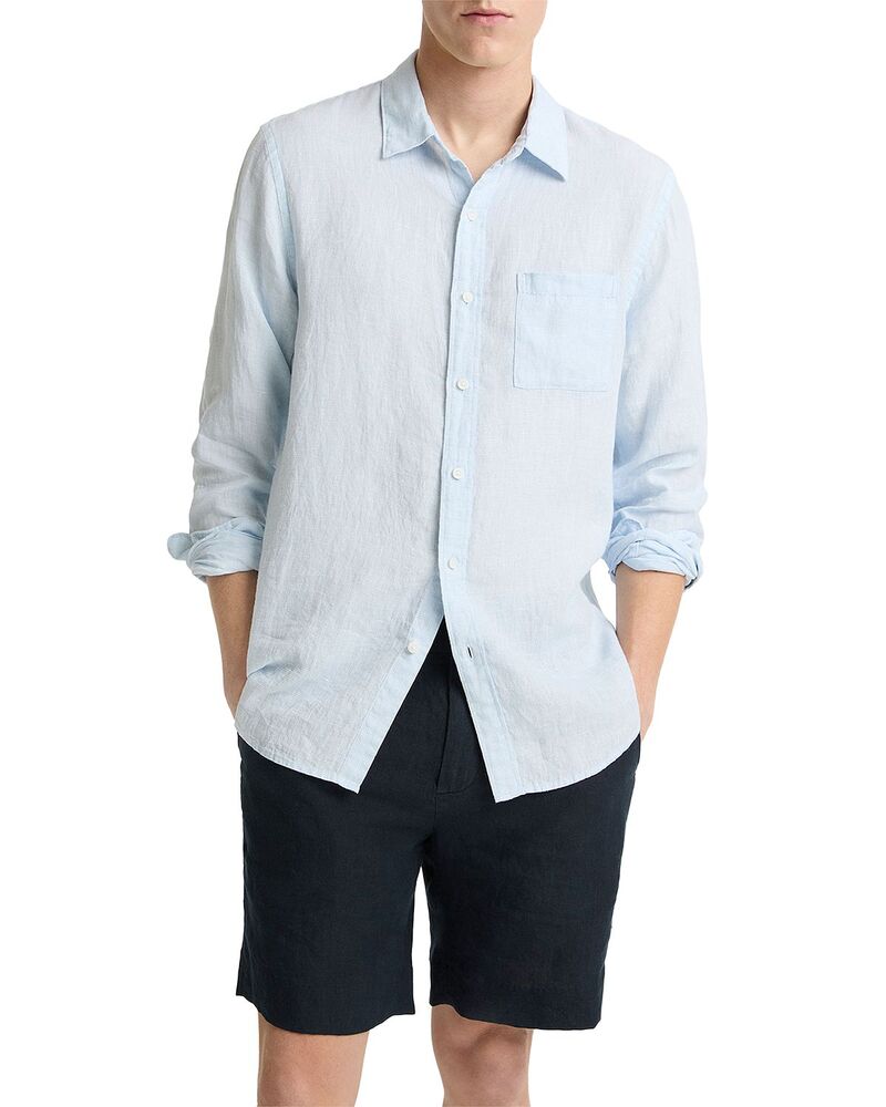 ヴィンス メンズ トップス シャツ レギュラーフィット リネン Vince Regular Fit Linen Shirt Rainwater/Optic White ホワイト