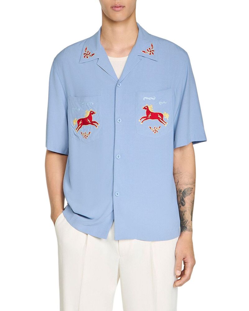 サンドロ レディース トップス シャツ 刺繍 Sandro Embroidered Horse Loose Fit Shirt Misc|ReVida 店