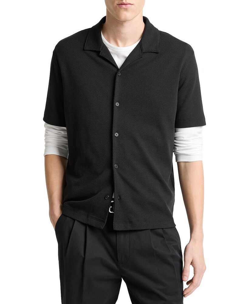 ヴィンス メンズ トップス シャツ メッシュ ニット Vince Mesh Knit Short Sleeve Cabana Shirt Black ブラック