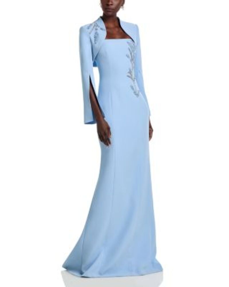 テリジョンバイリッキーフリーマン レディース トップス ワンピース クレープ ストラップレス Teri Jon by Rickie Freeman Crepe Bead Trim Bolero & Strapless Gown Powder Blue ブルー