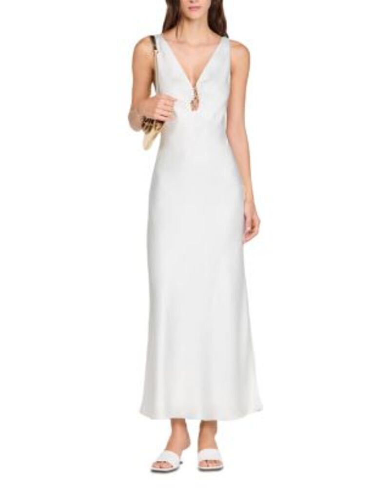 サンドロ レディース トップス ワンピース サテン マキシ Sandro Jewel Satin Effect Maxi Dress White ホワイト