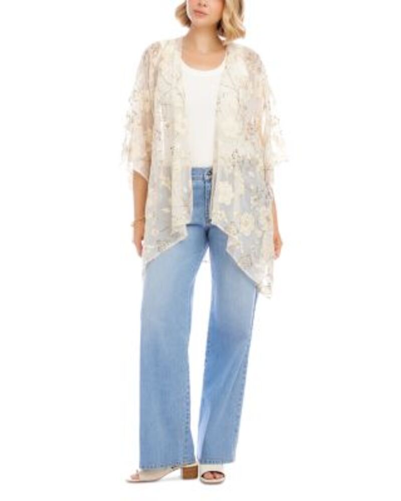 カレンケーン レディース アウター 上衣・上衣 御花柄 刺しゅう 御花 Karen Kane Floral Embroidered Open Front Jacket Off White 象牙色