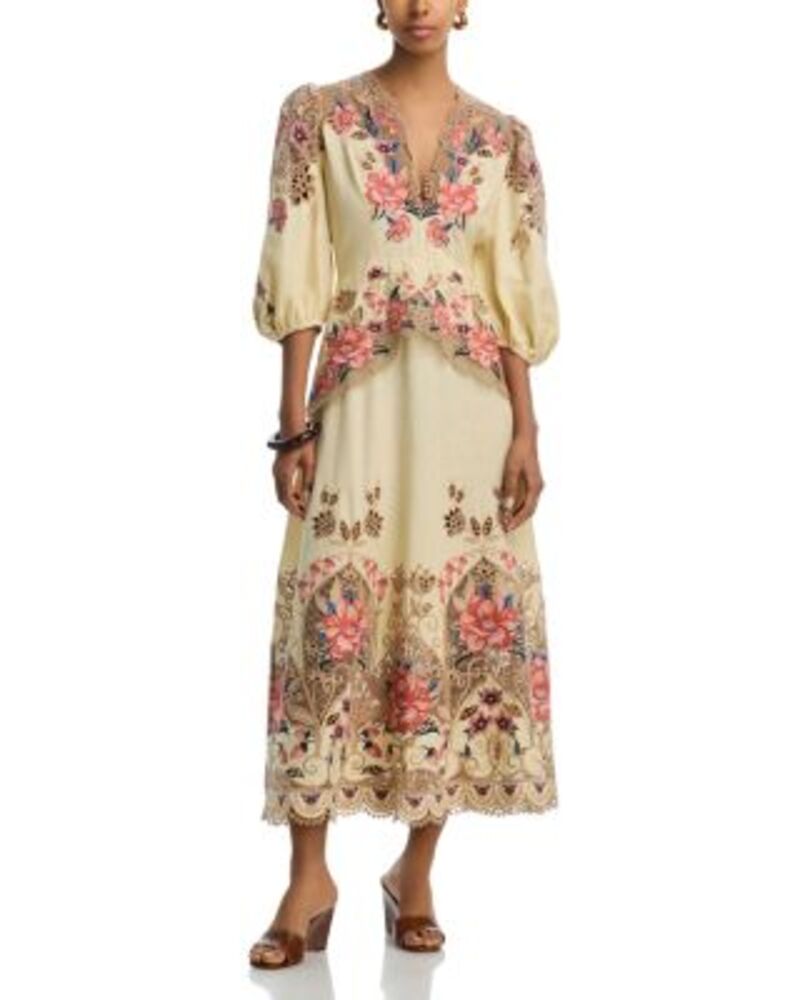 ファーム レディース トップス ワンピース ミディ 刺繍 FARM Rio Embroidered Long Sleeve Midi Dress Flower Poe