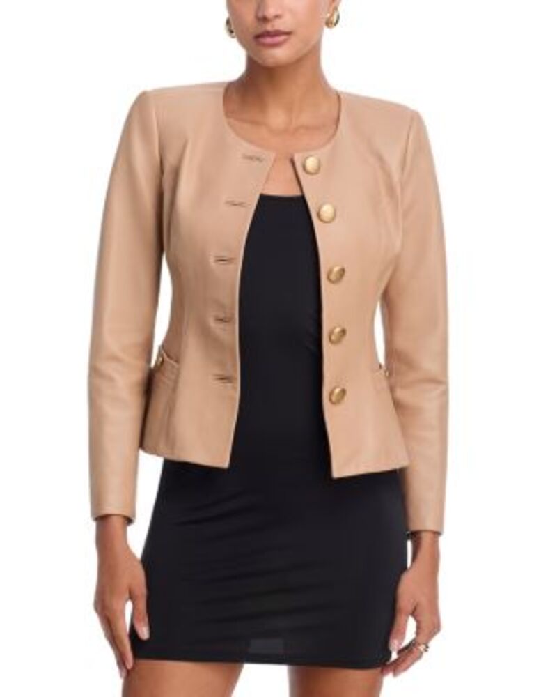 ラジャンス レディース アウター 上衣・上衣 スポーツジャケット L\u0027AGENCE Mariella Collarless Leather Blazer Cappuccino