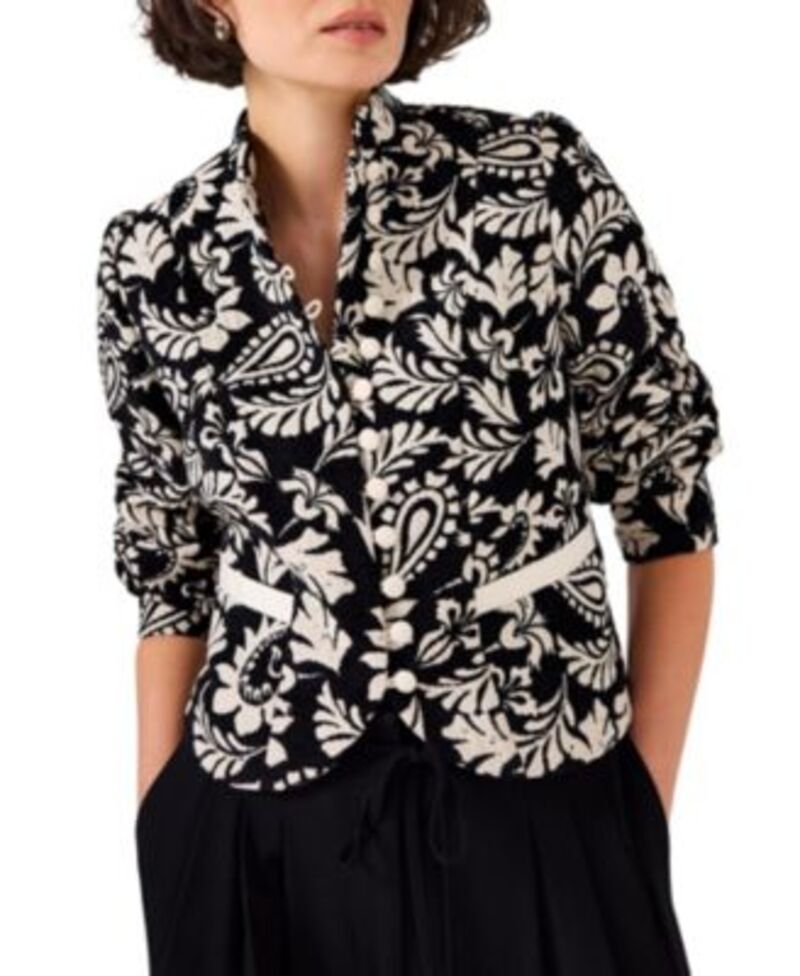 ミルトンベルベット レディース アウター ジャケット・ブルゾン フラワー柄 クロップド フラワー Mint Velvet Women's Jacquard Floral Cropped Jacket Black ブラック