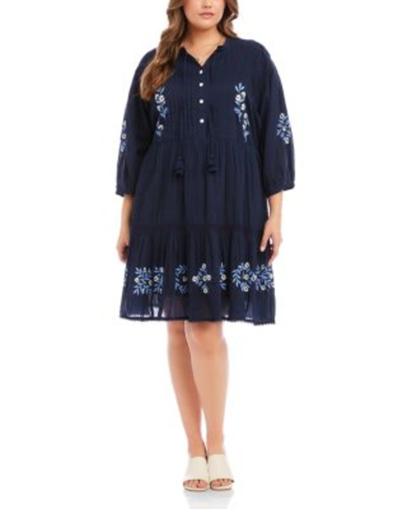 カレンケーン レディース トップス ワンピース ティアード レーストリム プラスサイズ 刺繍 レース Karen Kane Plusize Blouson Sleevembroidered Lace Trim Tieredress Navy ネイビー 27,170円