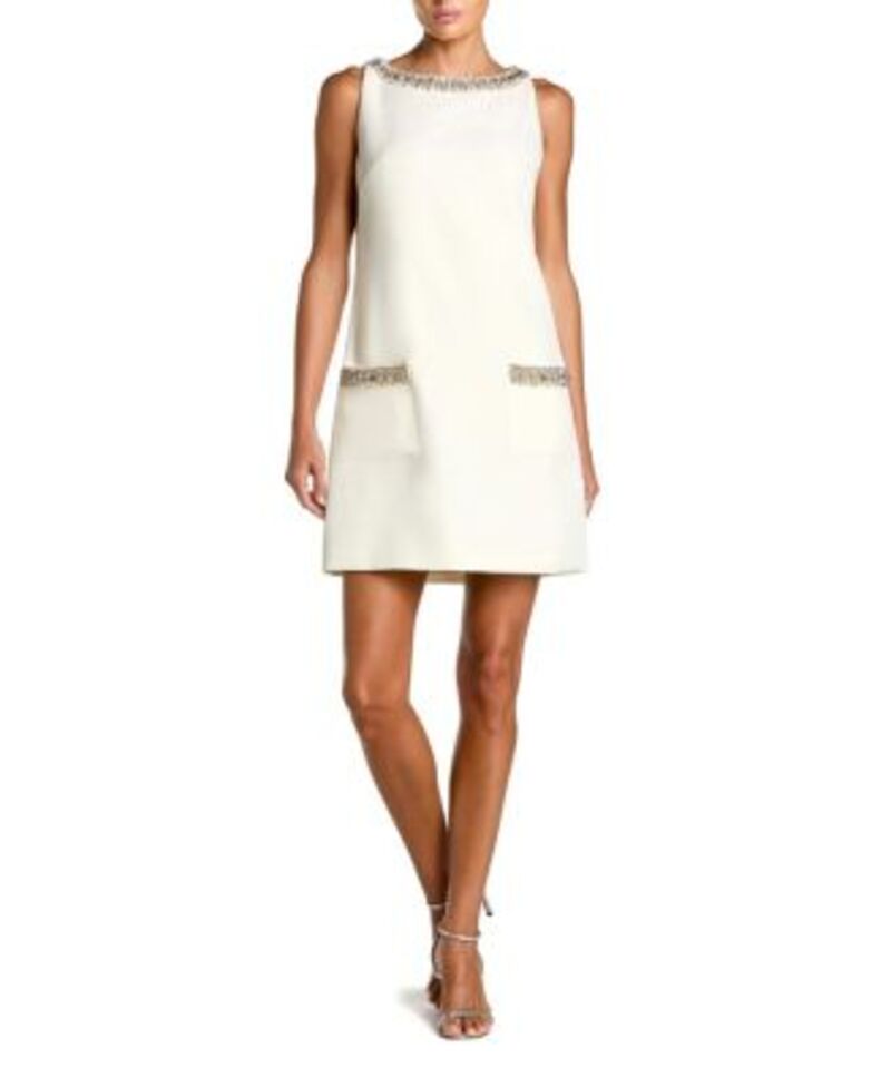 マックダガル レディース トップス ワンピース クレープ ミニ ノースリーブ Mac Duggal Sleeveless Crepe Mini Dress with Rhinestone Trim Ivory アイボリー