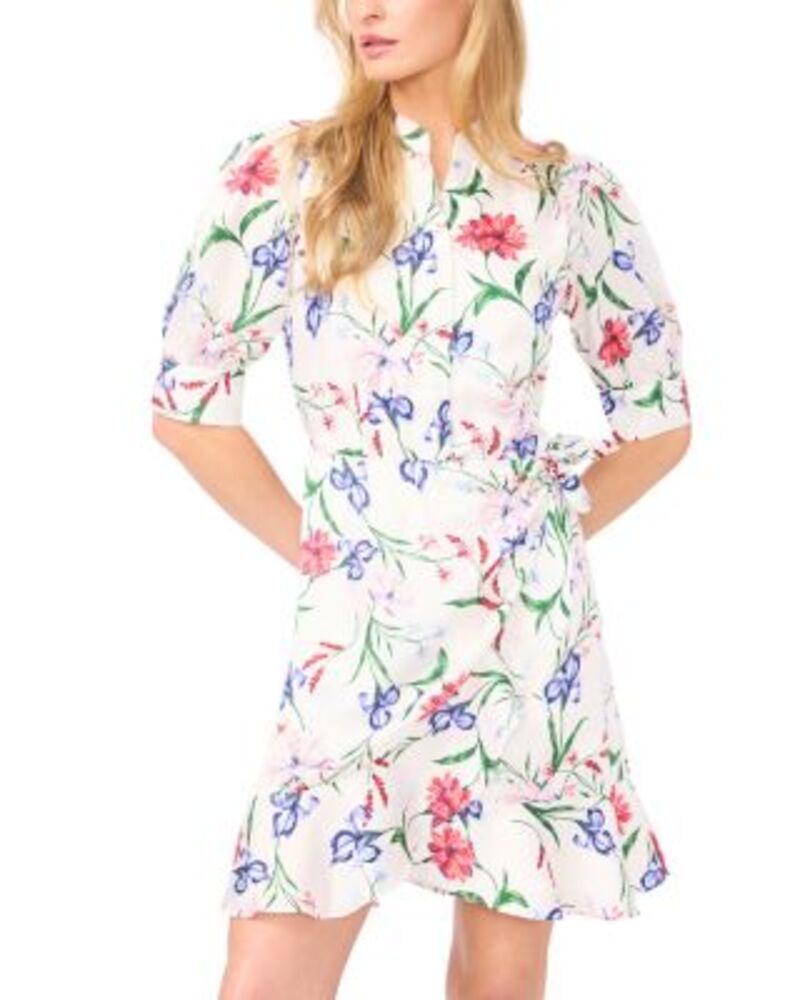 セセ レディース トップス 衣装 フラウンス CeCe Open Collar Short Sleeve Ruffle Wrap Dress New Ivory 象牙色 ワンピース-レディースファッション