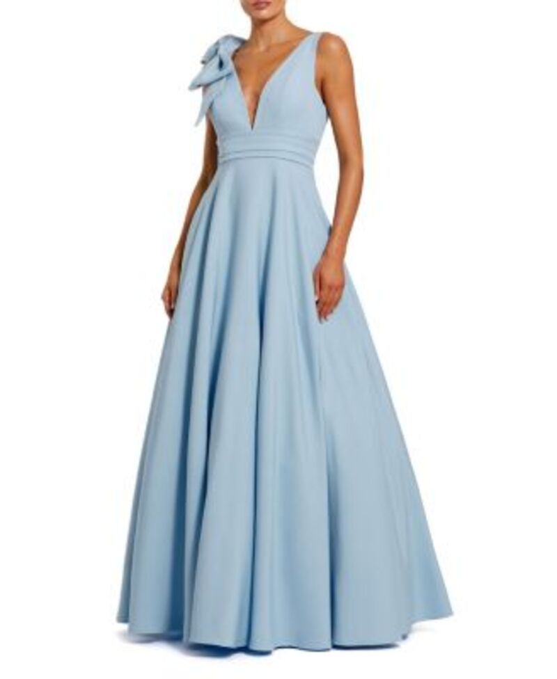 マックダガル レディース トップス ワンピース プチ ノースリーブ Mac Duggal Petite Sleeveless Plunge Neck Ball Gown with Bow Detail Powder Blue ブルー