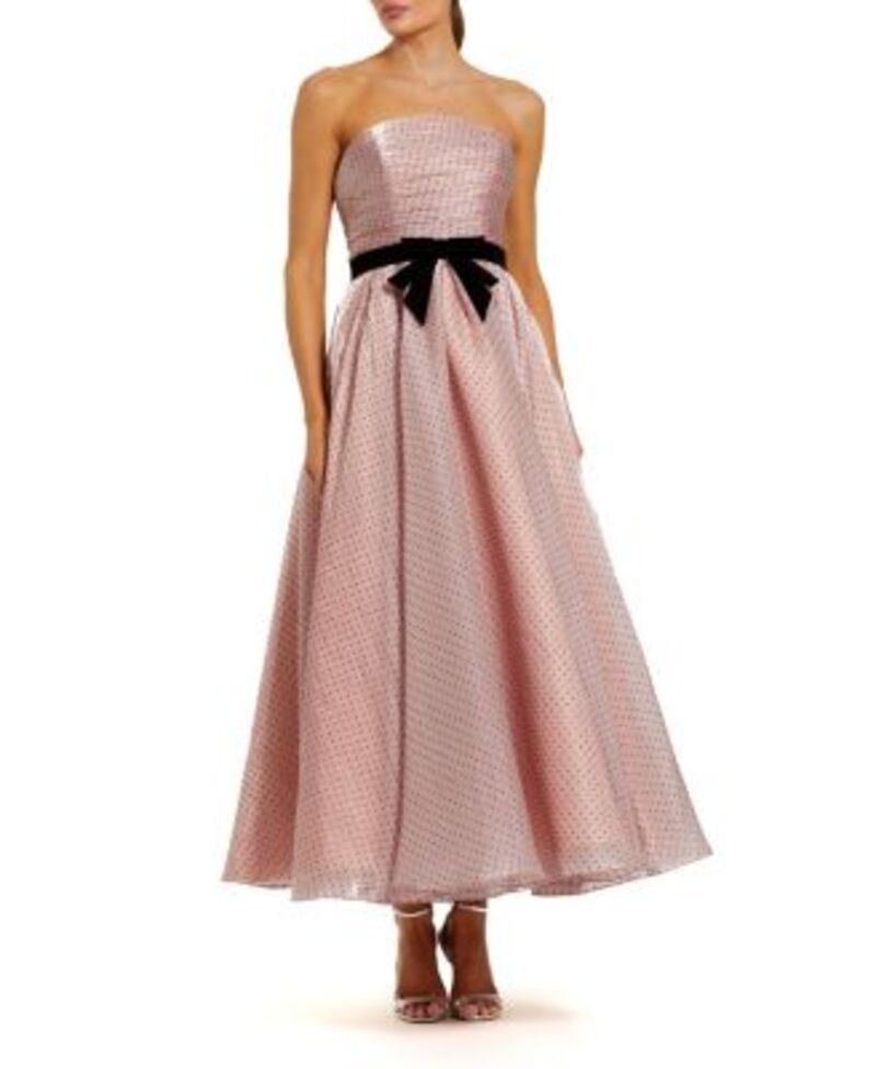マックダガル レディース トップス ワンピース ドット柄 ドット プチ ストラップレス Mac Duggal Petite Polka Dot Organza Strapless Dress with Bow Rose Pink ピンク