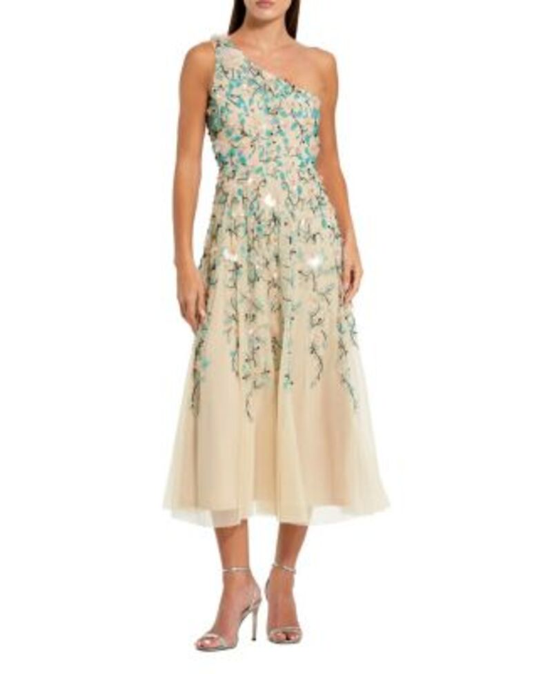マックダガル レディース トップス ワンピース フラワー柄 メッシュ ミディ フラワー Mac Duggal Floral Embellished Mesh One Shoulder Midi Dress Nude Multi マルチカラー