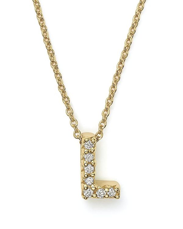ロバートコイン レディース アクセサリー ネックレス・チョーカー・ペンダントトップ レース Roberto Coin 18K Yellow Gold and Diamond Initial Love Letter Pendant Necklace 16" L イエロー｜ReVida 店
