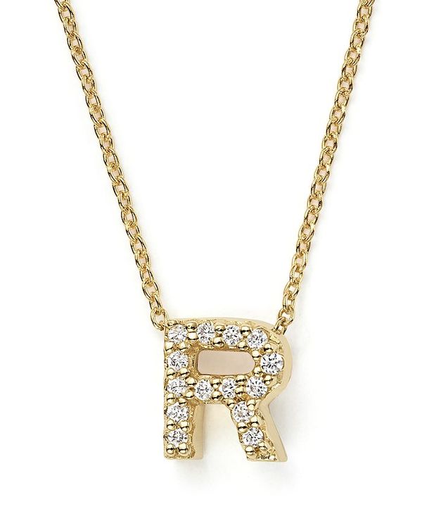ロバートコイン レディース アクセサリー ネックレス・チョーカー・ペンダントトップ レース Roberto Coin 18K Yellow Gold and Diamond Initial Love Letter Pendant Necklace 16" R イエロー|ReVida 店