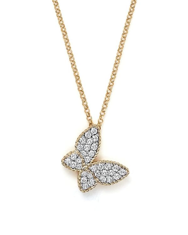 ロバートコイン レディース アクセサリー ネックレス・チョーカー・ペンダントトップ レース Roberto Coin 18K Yellow Gold Tiny Treasures Princess Diamond Butterfly Necklace 18\
