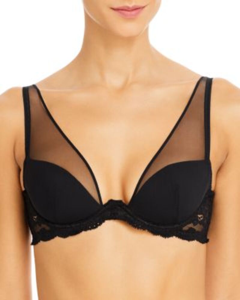 フレーデュマール レディース アンダーウェア ブラジャー オーバーレイ シアー レース Fleur du Mal Charlotte Sheer Overlay Lace Plunge Bra Black ブラック