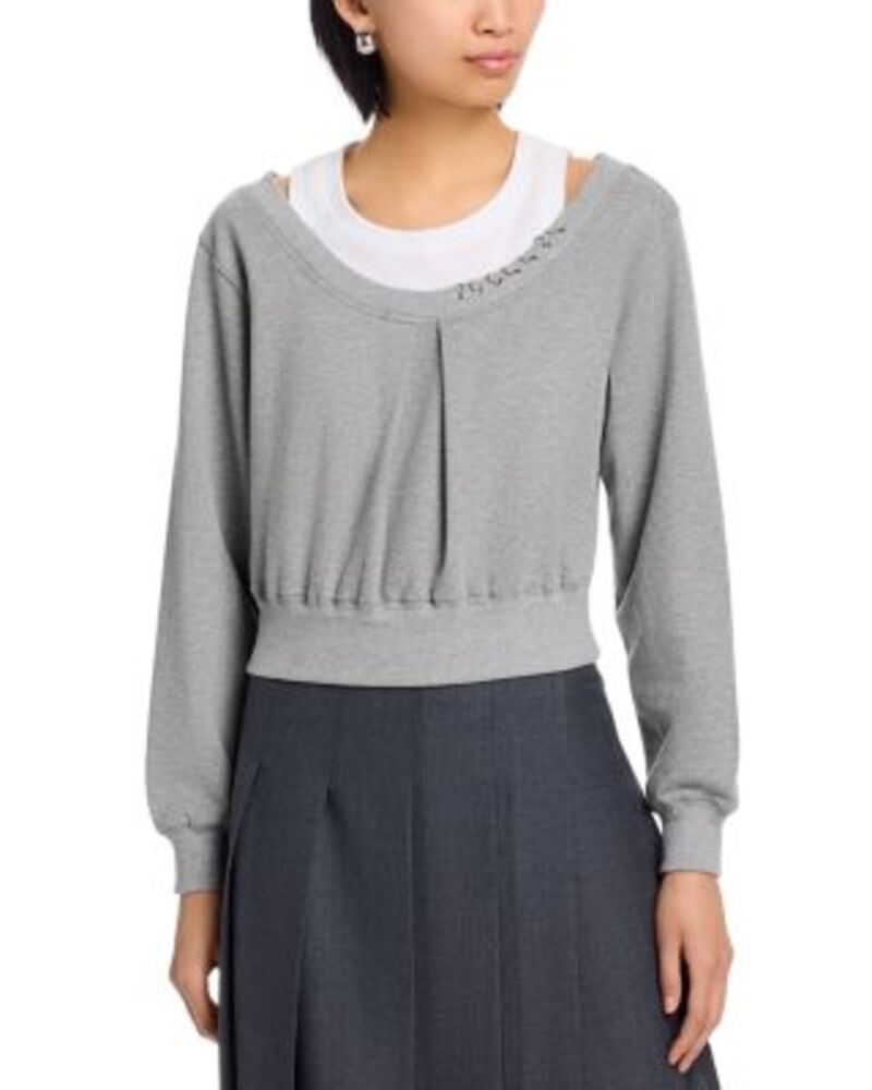 スリーワンフィリップリム レディース アウター パーカー・スウェット シャツ 3.1 Phillip Lim Long Sleevembellishedouble Layer Sweatshirt Light Grey Melange グレー