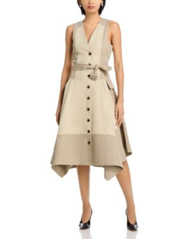 スリーワンフィリップリム レディース トップス ワンピース パッチワーク ノースリーブ 3.1 Phillip Lim Patchwork Sleeveless Belted Utility Dress Khaki カーキ