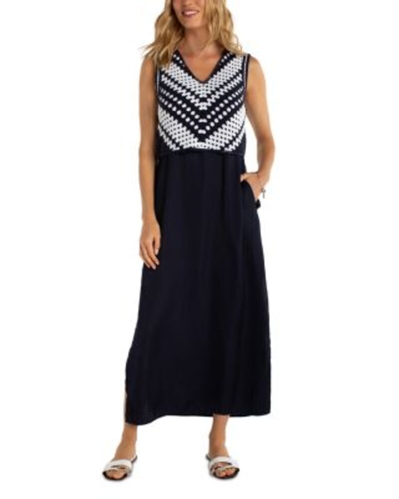リヴァプール 天使の都市 レディース トップス 衣装 ノースリーブ スピード競技 Liverpoolos Angelesleeveless Lace Woven Dress Navy/ White 白いこと