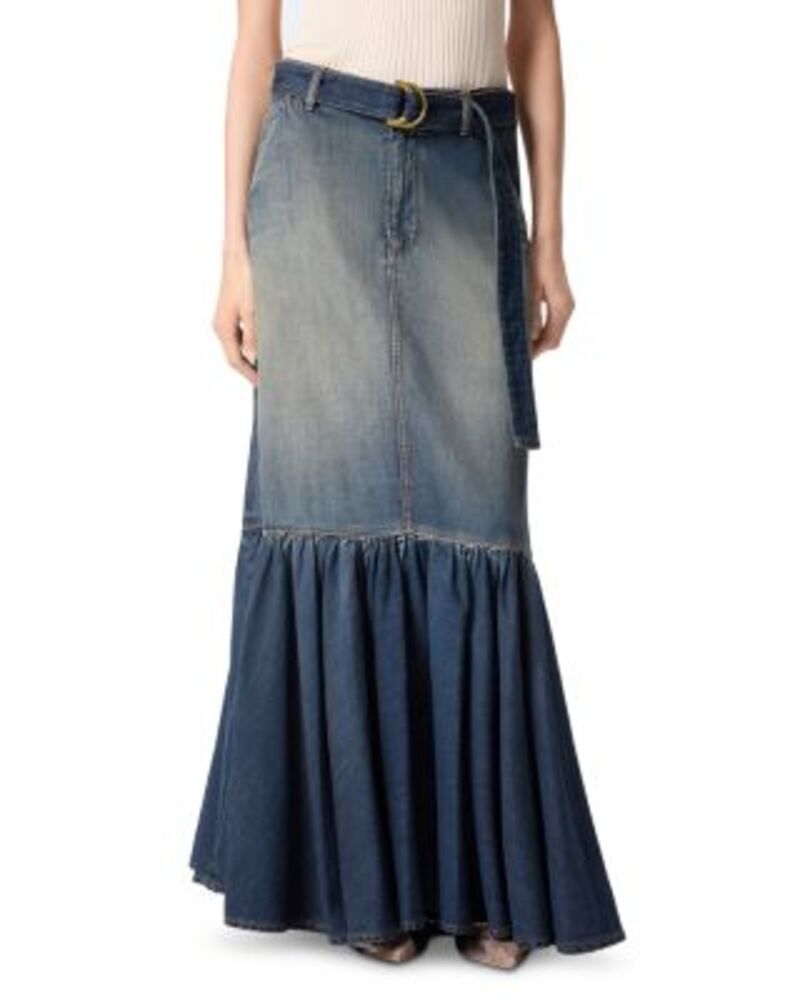 ピンコ レディース ボトムスカート フリル デニム PINKO Guardiano Denim Ruffled Skirt Pjc デニム