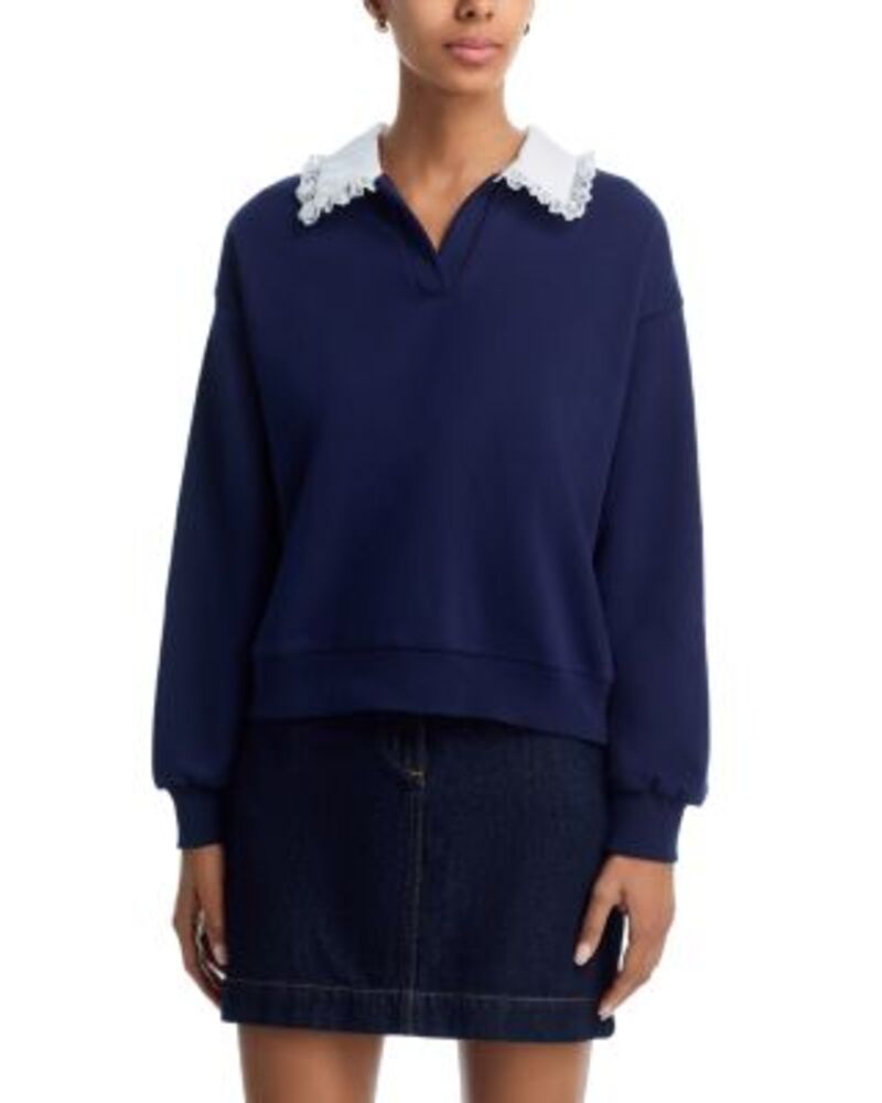 アクア レディース アウター パーカー・スウェット フラウンス プルオーバー AQUA Ruffle Sweatshirt - Exclusive Navy 米国海軍