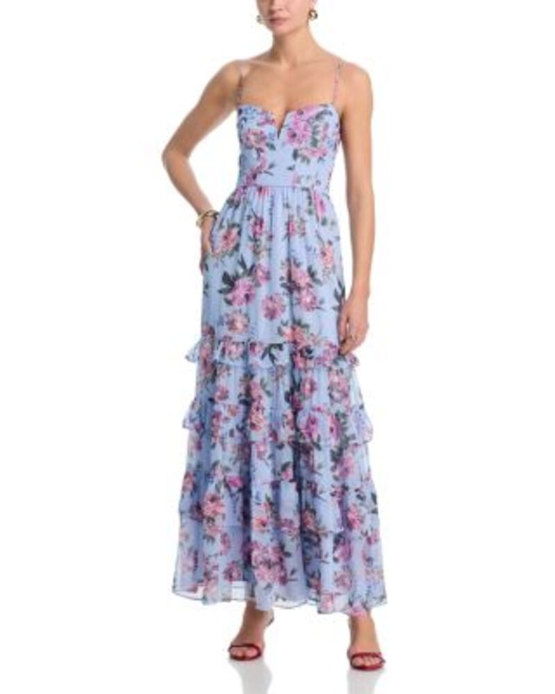 アクア レディース トップス ワンピース フラワー柄 マキシ フラワー AQUA Mixed Floral Tier Maxi Dress - Exclusive Blue Multi ブルー|ReVida 店