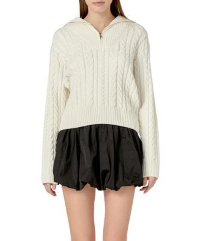 イングリッシュファクトリー レディース アウター ニット・セーター English Factory Women's Zip Up Knitop Sweater Ivory アイボリー