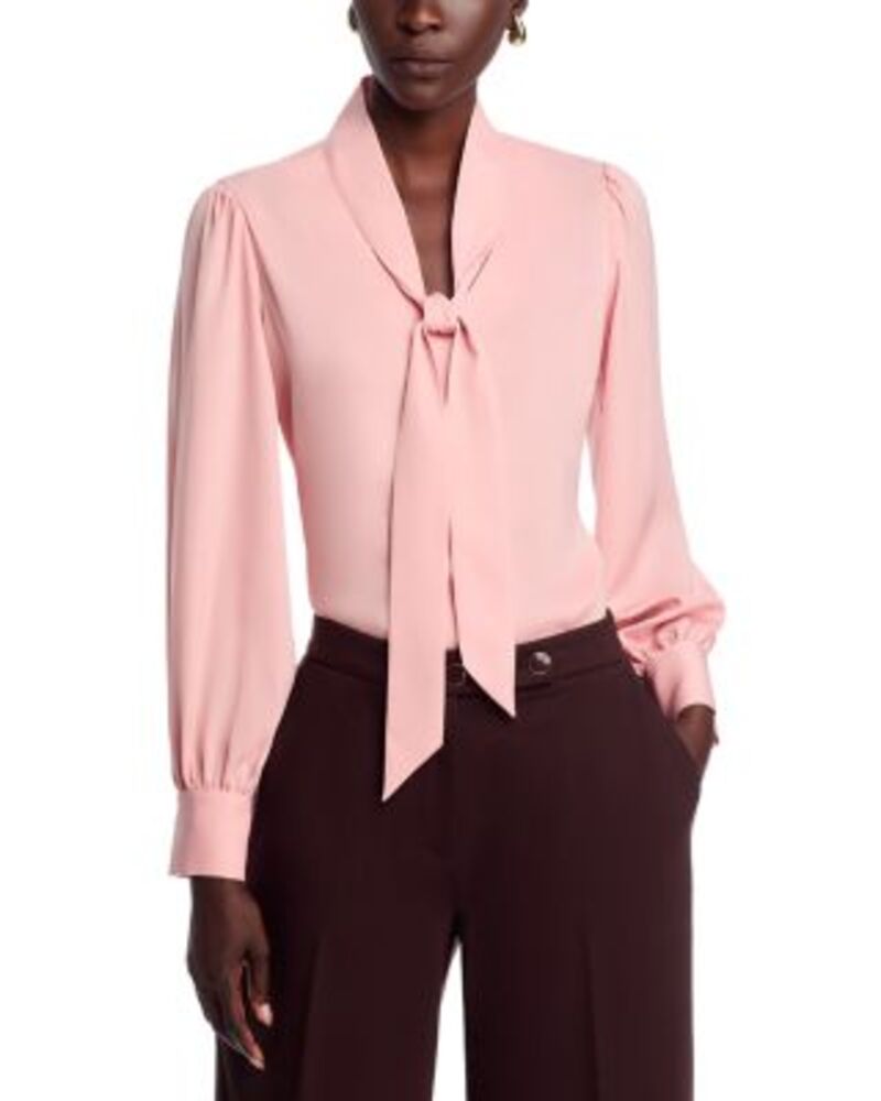 ティー・タハリ レディース トップス シャツ ブラウス Tahari Long Sleeve Bow Tie Neck Blouse Stone Pink ピンク