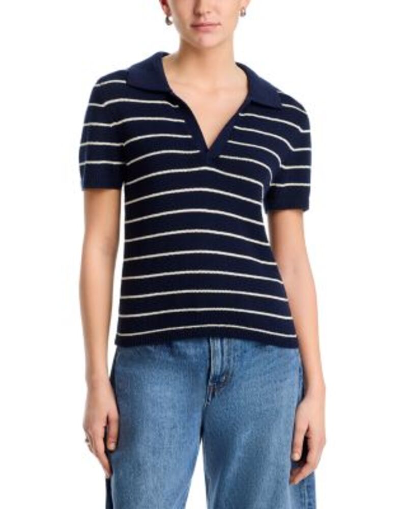 フレーム レディース トップス ポロシャツ FRAME The Striped Short Sleeve Polo Navy Multi ネイビー