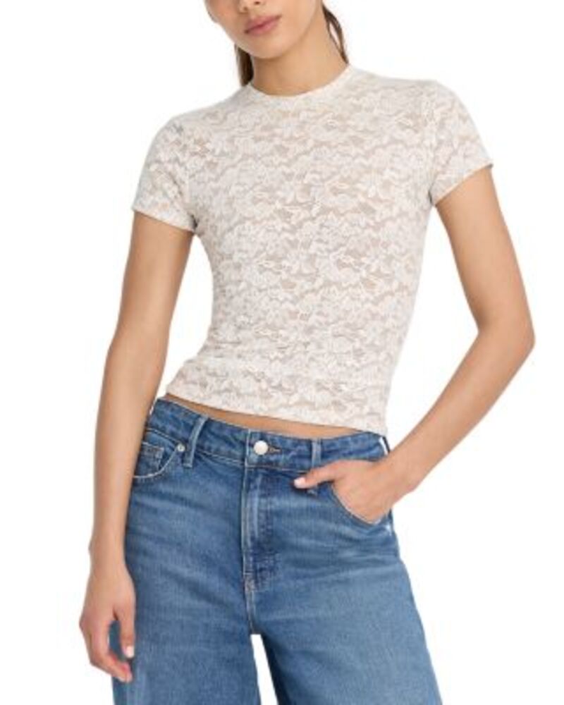 好ましいアメリカン レディース トップス プルオーバー スピード競技 Good American Lace Baby Tee Chalk 車輪止め