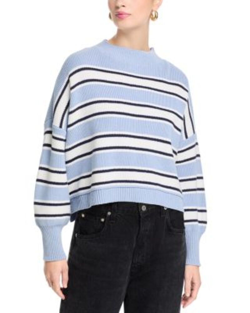 アクア レディース アウター ニット・セーター ドロップショルダー AQUA Stripe Drop Shoulder Sweater - Exclusive Perri Blue/White ホワイト｜ReVida 店