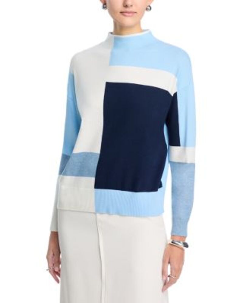 ティー・タハリ レディース アウター ニット・セーター モックネック カラーブロック Tahari Mock Neck Modern Colorblock Sweater Blue Lace Colorblock ブルー|ReVida 店