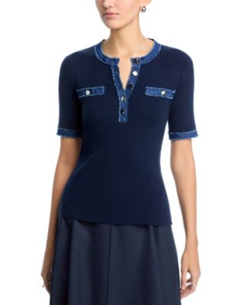 ティー・タハリ レディース トップス シャツ クルーネック Tahari Elbow Sleeve Crewneck Top Navy/ Denim ネイビー