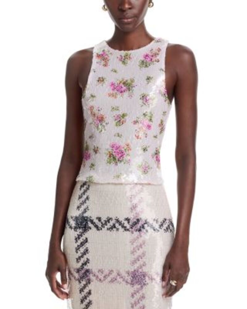 ブランドン・mx レディース トップス 貯蔵タンクとっ始め Brandon Maxwell Noemi Paillette Tank Pink Floral / Oatmeal さくら色