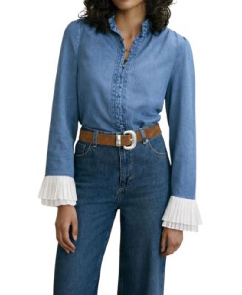 ミルトンベルベット レディース トップス シャツ コントラスト デニム ブラウス Mint Velvet Women's Denim Contrast Cuff Blouse Blue ブルー|ReVida 店