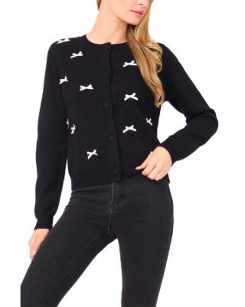 セセ レディース アウター カーディガン CeCe Ribbon Appliqu Cardigan Rich Black ブラック