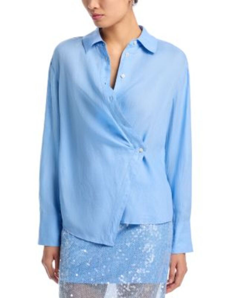 ヴェロニカ ベアード レディース トップス シャツ リネン Veronica Beard Perezzi Linen Shirt Blue Jay ブルー｜ReVida 店
