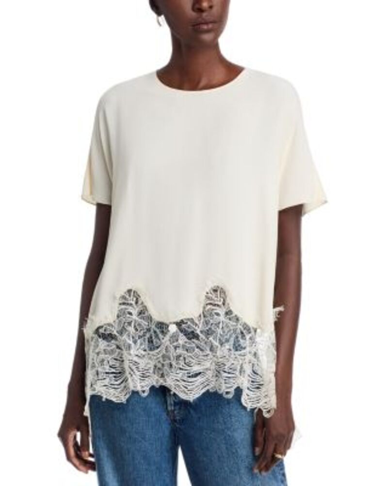 ファビアナ フィリッピ レディース トップス シャツ クレープ レーストリム レース Fabiana Filippi Crepe Lace Trim Top Light Beige ベージュ