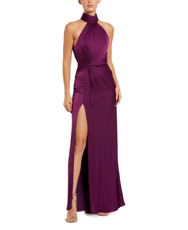 マックダガル レディース トップス ワンピース オープンバック ハイネック ギャザー Mac Duggal Open Back High Neck Side Ruched Gown Plum プラム