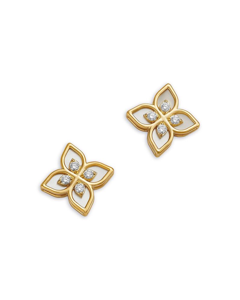 ロバートコイン レディース アクセサリー ピアス・イヤリング Roberto Coin 18K Yellow Gold Venetian Princess Diamond Flower Stud Earrings Gold/White ホワイト