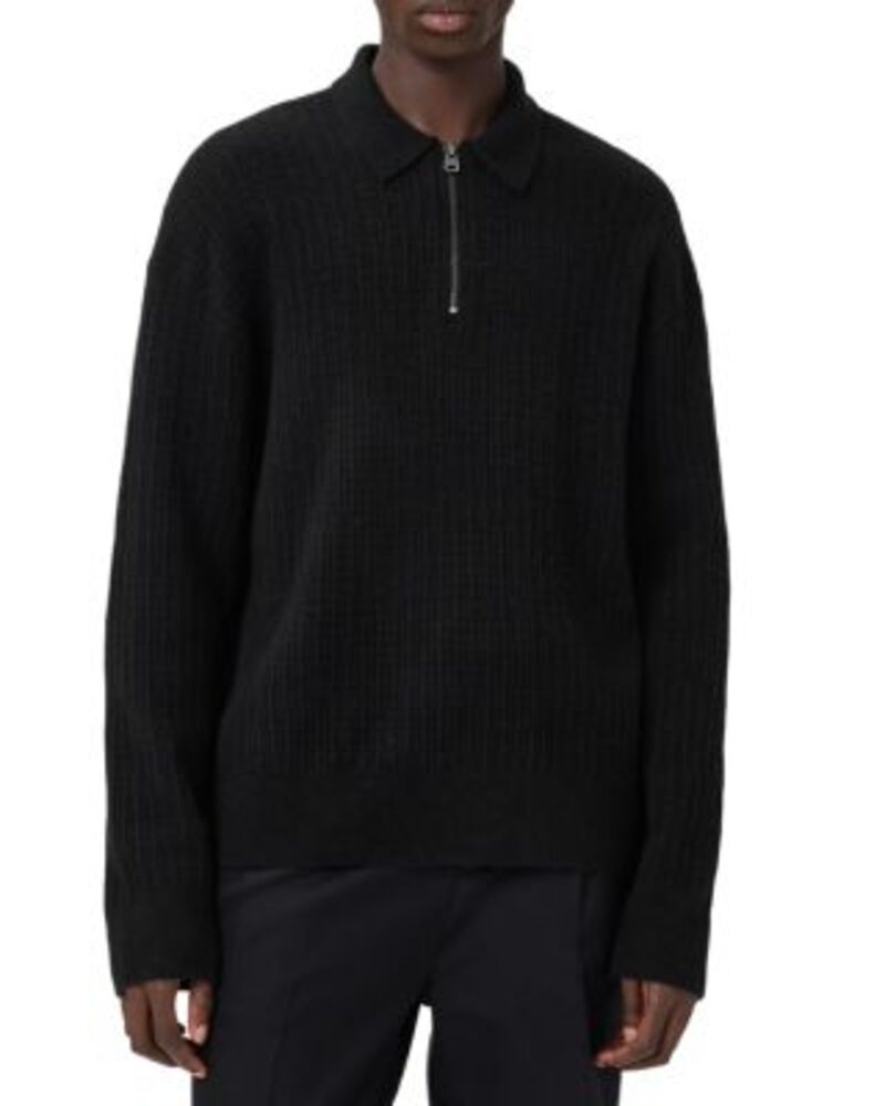 オールセインツ メンズ アウター ニット・セーター ポロシャツ ALLSAINTS Jakob Polo Sweater Black ブラック