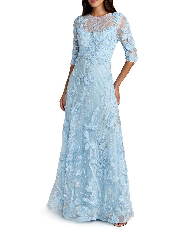 マックダガル レディース トップス ワンピース A ライン ハイネック 刺繍 Mac Duggal 3/4 Sleeve High Neck Embroidered A-Line Gown Periwinkle