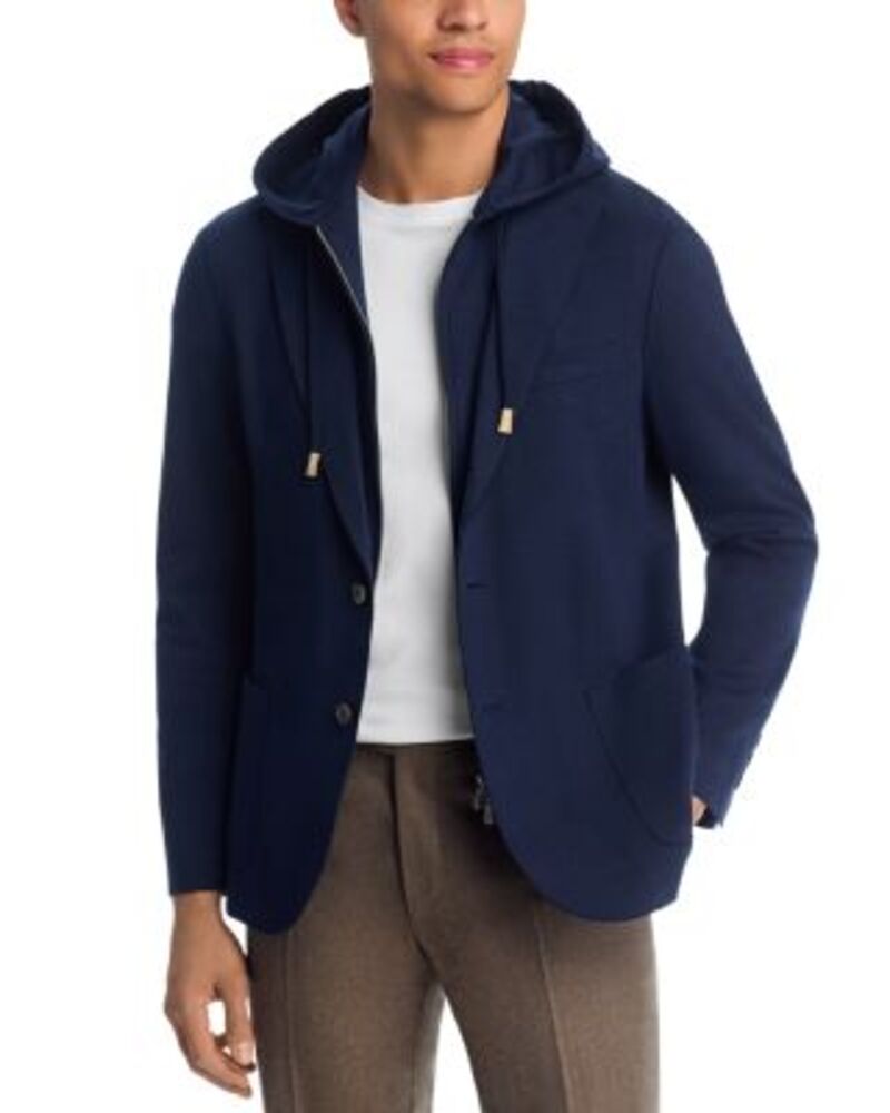 イレブンティ メンズ アウター 上衣・上衣 綿織物 プルオーバー Eleventy Cotton Jersey Jacket \u0026 Removable Hood Navy 米国海軍